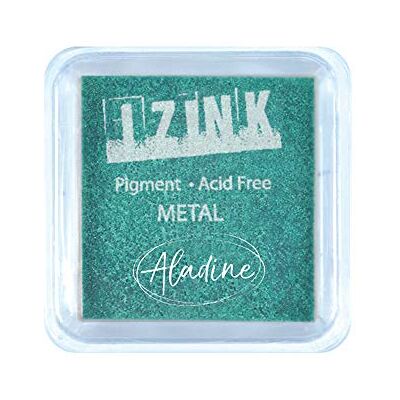 Aladine Izink pigment stempelkussen van metaal groen stempelkussen met langzaam drogen scrapbooking, reliëf en creatieve kaarten maat M 5 x 5 cm kleur: gemetalliseerd, groen Aladine Izink pigment stempelkussen van metaal groen stempelkussen met langzaam drogen scrapbooking, reliëf en creatieve kaarten maat M 5 x 5 cm kleur: gemetalliseerd, groen
