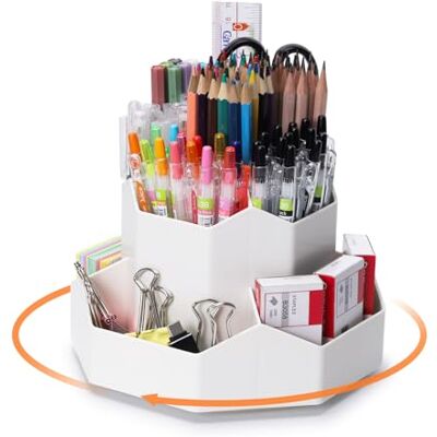 FRETONBA Draaibare pennenhouder, bureau-organizer, draaibaar, 360 graden Grote pennenhouder voor kinderen met 9 vakken voor kantoor, school, familie (wit) FRETONBA Draaibare pennenhouder, bureau-organizer, draaibaar, 360 graden Grote pennenhouder voor kinderen met 9 vakken voor kantoor, school, familie (wit)