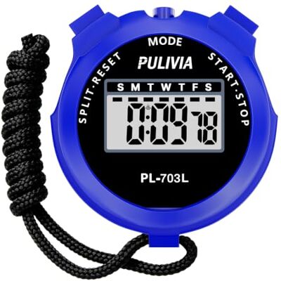 PULIVIA Sportstopwatch met digitale timer met klok, kalender, alarm, groot display, stopwatch voor sporttrainers, zwemmen, hardlopen, blauw PULIVIA Sportstopwatch met digitale timer met klok, kalender, alarm, groot display, stopwatch voor sporttrainers, zwemmen, hardlopen, blauw