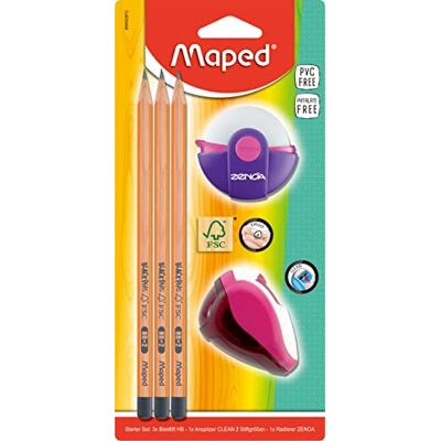 Maped Starterset voor leerlingen van FSC-gecertificeerd hout 3 Black'PEPS, 1 Zenoa-gum, 1 Clean puntenslijper Groen, roze, blauw Willekeurige kleur 5 stuks (1 verpakking) Maped Starterset voor leerlingen van FSC-gecertificeerd hout 3 Black'PEPS, 1 Zenoa-gum, 1 Clean puntenslijper Groen, roze, blauw Willekeurige kleur 5 stuks (1 verpakking)