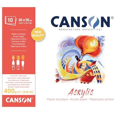 Canson Acryl, acrylpapier, korrel canvas, 400 g/m², vel, 40 x 50 cm, natuurlijk wit, 10 vellen Canson Acryl, acrylpapier, korrel canvas, 400 g/m², vel, 40 x 50 cm, natuurlijk wit, 10 vellen