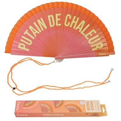 Fisura – Originele waaier met boodschap "P*tain de Warmte". Moderne en levendige houten omkeerbare ventilator. Handaccessoire met kleurverloop roze oranje. Inclusief haak 42,5 x 23 cm Fisura – Originele waaier met boodschap "P*tain de Warmte". Moderne en levendige houten omkeerbare ventilator. Handaccessoire met kleurverloop roze oranje. Inclusief haak 42,5 x 23 cm