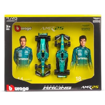 Bburago Aston Martin AMR25 F1 2025 Échelle 1:43 – Fernando Alonso & Lance Stroll Team Lot de 2 Ensemble moulé sous pression sous licence officielle Aston Martin Ensemble de collection Formule 1 Bburago Aston Martin AMR25 F1 2025 Échelle 1:43 – Fernando Alonso & Lance Stroll Team Lot de 2 Ensemble moulé sous pression sous licence officielle Aston Martin Ensemble de collection Formule 1