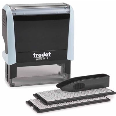 Trodat Printy 4913 Zelfkleurende stempel, personaliseerbaar, pastelblauw, kan meerdere keren worden vervangen, zwarte inkt, afdrukformaat 57 x 21 mm, max. 6 regels tekst Trodat Printy 4913 Zelfkleurende stempel, personaliseerbaar, pastelblauw, kan meerdere keren worden vervangen, zwarte inkt, afdrukformaat 57 x 21 mm, max. 6 regels tekst