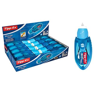 BIC Tipp-Ex Micro Tape Twist correctietape (zeer resistent, 8 m x 5 mm), blauw, 10 stuks BIC Tipp-Ex Micro Tape Twist correctietape (zeer resistent, 8 m x 5 mm), blauw, 10 stuks
