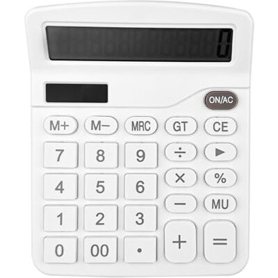Gvolatee Rekenmachine op zonne-energie voor kantoor, groot lcd-display, 12 cijfers, standaardfunctie, grote toetsen, voor thuis en school, wit Gvolatee Rekenmachine op zonne-energie voor kantoor, groot lcd-display, 12 cijfers, standaardfunctie, grote toetsen, voor thuis en school, wit