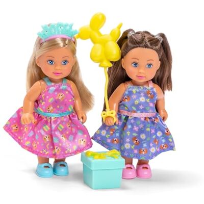 Simba Evi Love Birthday Party – Deux poupées Evi en robe d'anniversaire avec serre-tête, ballon et boîte cadeau avec surprise, 12 cm, ensemble de poupées pour enfants à partir de 3 ans Simba Evi Love Birthday Party – Deux poupées Evi en robe d'anniversaire avec serre-tête, ballon et boîte cadeau avec surprise, 12 cm, ensemble de poupées pour enfants à partir de 3 ans