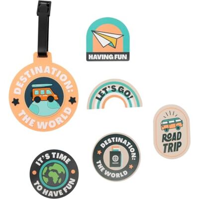 Mr. Wonderful Bagagetag + stickerset Bestemming: the world, meerkleurig, Estandar, Meerkleurig Mr. Wonderful Bagagetag + stickerset Bestemming: the world, meerkleurig, Estandar, Meerkleurig