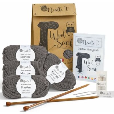 Needle It ® Breisjaal voor beginners, compleet, met breinaalden (grijs) Needle It ® Breisjaal voor beginners, compleet, met breinaalden (grijs)