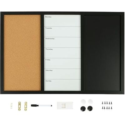 Relaxdays 3-in-1 magneetbord met kurk en krijtbord, 60 x 90 cm, meerkleurig Relaxdays 3-in-1 magneetbord met kurk en krijtbord, 60 x 90 cm, meerkleurig