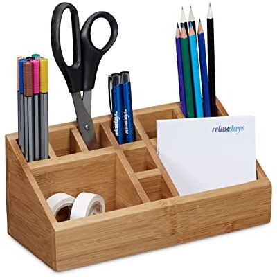 Relaxdays 10020248 bureau-organizer, bamboe, 10 vakken, dispenser, kantoorbenodigdheden, h x b x d: 10 x 23 x 10 cm, naturel Relaxdays 10020248 bureau-organizer, bamboe, 10 vakken, dispenser, kantoorbenodigdheden, h x b x d: 10 x 23 x 10 cm, naturel