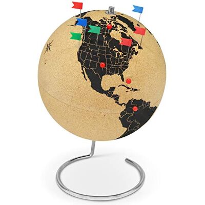FeinKnick Grote kurkwereldbol, 33 cm hoog, met 54 pinnen, draaibare wereldbol van kurk, wereldbol, voor reizigersduiven FeinKnick Grote kurkwereldbol, 33 cm hoog, met 54 pinnen, draaibare wereldbol van kurk, wereldbol, voor reizigersduiven