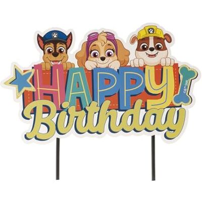 dekora Paw Patrol verjaardagstaartdecoratie Happy Birthday van papier 17,5 x 15 cm, geel dekora Paw Patrol verjaardagstaartdecoratie Happy Birthday van papier 17,5 x 15 cm, geel