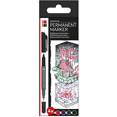 Marabu Graphix Once upon a Time Permanent Marker Set van 4 met 1-2 mm dubbele punt 0,5 mm, kleurglans, sneldrogend, op alcoholbasis, geurarm en waterdicht Marabu Graphix Once upon a Time Permanent Marker Set van 4 met 1-2 mm dubbele punt 0,5 mm, kleurglans, sneldrogend, op alcoholbasis, geurarm en waterdicht