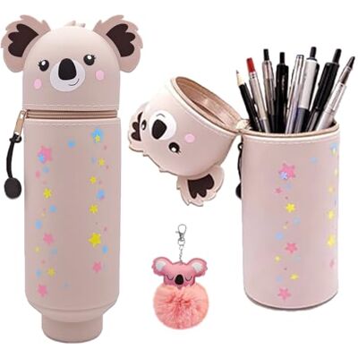 TIANCEWAN Pink Koala Kawaii 2-in-1 siliconen etui met ritssluiting H 19,5 cm voor etui, potloden, marker, met afneembare hanger TIANCEWAN Pink Koala Kawaii 2-in-1 siliconen etui met ritssluiting H 19,5 cm voor etui, potloden, marker, met afneembare hanger