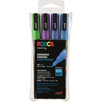 uni-ball Posca Set van 4 PC3M markers met koude pailletten uni-ball Posca Set van 4 PC3M markers met koude pailletten