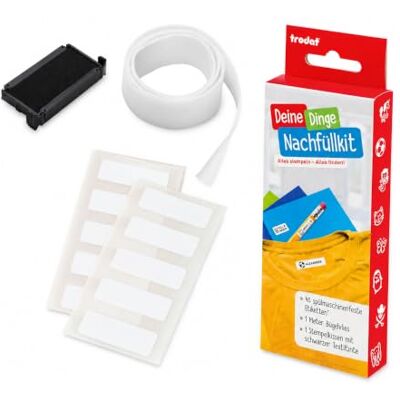 Trodat Deine Dinge navulset voor stempel, 48 etiketten, 1 m vlies, reservekussen, zwart Trodat Deine Dinge navulset voor stempel, 48 etiketten, 1 m vlies, reservekussen, zwart