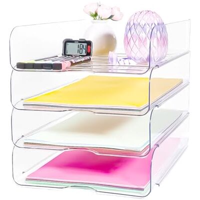 HMXLJJY Set van 4 stapelbare brievenbakken voor kantoor, transparante bestandsorganizer voor bestanden, iPad, brieven, kantoorbestanden, A4, boeken, notities, verticaal HMXLJJY Set van 4 stapelbare brievenbakken voor kantoor, transparante bestandsorganizer voor bestanden, iPad, brieven, kantoorbestanden, A4, boeken, notities, verticaal
