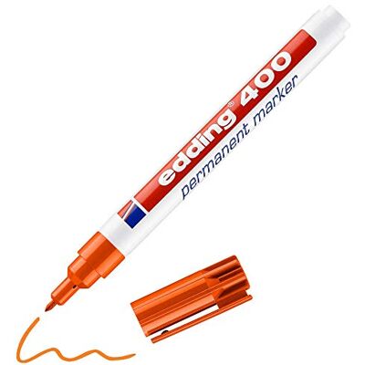 Edding 400 stuks permanente markers, oranje, 1 stift, ronde punt, 1 mm, sneldrogend, water- en slijtvast, voor karton, kunststof, hout, metaal, glas Edding 400 stuks permanente markers, oranje, 1 stift, ronde punt, 1 mm, sneldrogend, water- en slijtvast, voor karton, kunststof, hout, metaal, glas