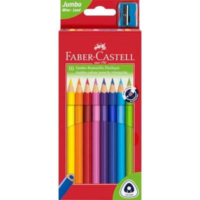 Faber-Castell 116510 Jumbo driehoekige kleurpotloden met puntenslijper (10 stuks) Faber-Castell 116510 Jumbo driehoekige kleurpotloden met puntenslijper (10 stuks)