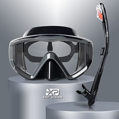 Vision Droge snorkelset, duikmasker met 3 ramen, anti-condens duikmasker en snorkel, professionele duikuitrusting voor volwassenen Vision Droge snorkelset, duikmasker met 3 ramen, anti-condens duikmasker en snorkel, professionele duikuitrusting voor volwassenen