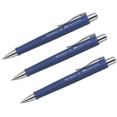 Faber-Castell Poly Ball 241151 balpen, intrekbaar, met grote vulling, 0,5 mm M, ergonomische driehoekige vorm, antislip schacht, metalen clip, onuitwisbaar, blauw, 3 stuks Faber-Castell Poly Ball 241151 balpen, intrekbaar, met grote vulling, 0,5 mm M, ergonomische driehoekige vorm, antislip schacht, metalen clip, onuitwisbaar, blauw, 3 stuks