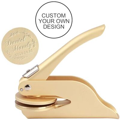 AIMOADO Embosser-stempel met gepersonaliseerd logo voor boeken, kaarten, papier, enveloppen, servetten, huwelijksuitnodigingen, cadeau (mat goud) AIMOADO Embosser-stempel met gepersonaliseerd logo voor boeken, kaarten, papier, enveloppen, servetten, huwelijksuitnodigingen, cadeau (mat goud)