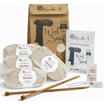 Needle It ® Breiset voor beginners, complete sjaal met breinaalden (beige) Needle It ® Breiset voor beginners, complete sjaal met breinaalden (beige)