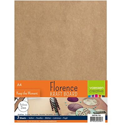 Creative Florence Kraft Karton, A4, 2 mm dik, 3 vellen karton, boekbinderbenodigdheden, prikborden en prikbord Creative Florence Kraft Karton, A4, 2 mm dik, 3 vellen karton, boekbinderbenodigdheden, prikborden en prikbord