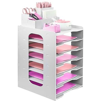 ideallife Brievenbak met 7 niveaus, brievenbak, A4-bureau-organizer met penhouder, stapelbare bureau-opbergbakken voor thuis, kantoor, school ideallife Brievenbak met 7 niveaus, brievenbak, A4-bureau-organizer met penhouder, stapelbare bureau-opbergbakken voor thuis, kantoor, school