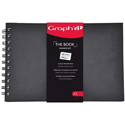 GRAPH'IT The Book Notitieboek, spiraalbinding, extra wit, dubbelzijdig voor alcoholinkt, hardcover met elastiek, 40 vellen, A5-300 g/m² GRAPH'IT The Book Notitieboek, spiraalbinding, extra wit, dubbelzijdig voor alcoholinkt, hardcover met elastiek, 40 vellen, A5-300 g/m²
