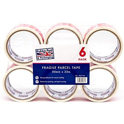 Pukka Pad Pukka Post 6 rollen sterk plakband voor veilige verpakking, ideaal voor het verpakken, bewaren en verplaatsen – fragiel, 50 mm x 33 m Pukka Pad Pukka Post 6 rollen sterk plakband voor veilige verpakking, ideaal voor het verpakken, bewaren en verplaatsen – fragiel, 50 mm x 33 m