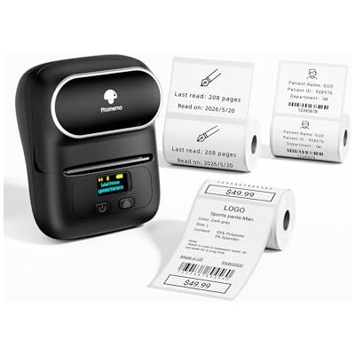 Phomemo M110 labelprinter, 3 rollen etiketten, zelfklevend, voor telefoon en pc, bluetooth-labelprinter, draagbare labelprinter voor thuis, kantoor en Phomemo M110 labelprinter, 3 rollen etiketten, zelfklevend, voor telefoon en pc, bluetooth-labelprinter, draagbare labelprinter voor thuis, kantoor en