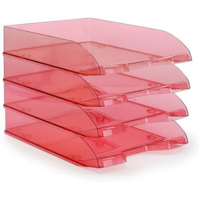 Waytex Set van 4 brievenbak, A4, kunststof, rood, transparant Waytex Set van 4 brievenbak, A4, kunststof, rood, transparant