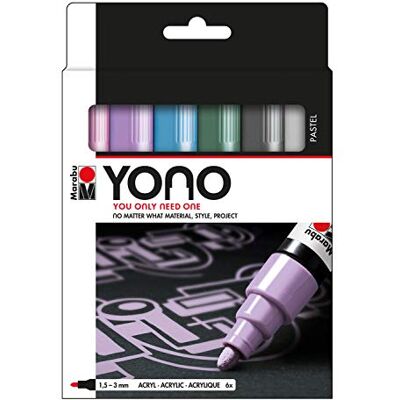 Marabu YONO 124000004003 Markeerset pastel met 6 kleuren, veelzijdige acrylstiften met Japanse ronde punt, 1,5 3 mm, waterbasis, lichtecht en waterdicht, voor bijna alle ondergronden Marabu YONO 124000004003 Markeerset pastel met 6 kleuren, veelzijdige acrylstiften met Japanse ronde punt, 1,5 3 mm, waterbasis, lichtecht en waterdicht, voor bijna alle ondergronden