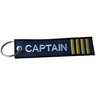 aviamart ® Captain Geborduurd bagagelabel, pilotensleutelhanger, 4 gouden strepen, zwart/goud, Zwart/Goud aviamart ® Captain Geborduurd bagagelabel, pilotensleutelhanger, 4 gouden strepen, zwart/goud, Zwart/Goud