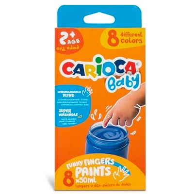 CARIOCA Baby vingerstopper, wasbare temperaset voor kinderen vanaf 2 jaar, heldere kleuren, niet giftig en geurloos, dermatologisch getest, met 8 verschillende kleuren van 50 ml CARIOCA Baby vingerstopper, wasbare temperaset voor kinderen vanaf 2 jaar, heldere kleuren, niet giftig en geurloos, dermatologisch getest, met 8 verschillende kleuren van 50 ml