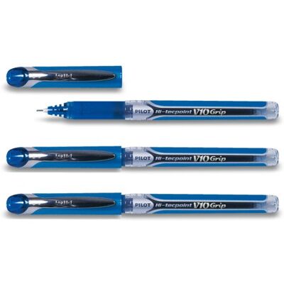 Pilot Hi-Tec V10 Grip rollerbalpen, naaldpunt, blauw, 3 stuks Pilot Hi-Tec V10 Grip rollerbalpen, naaldpunt, blauw, 3 stuks