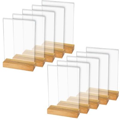 HMF 46942 Acryl tafelstandaard met houten voet 10 stuks DIN A5 portretformaat glashelder HMF 46942 Acryl tafelstandaard met houten voet 10 stuks DIN A5 portretformaat glashelder