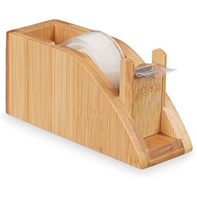 Relaxdays Bamboe tafeldispenser voor rollen van 25 mm, plakbanddispenser met gescheurde rand, doe-het-zelf, naturel Relaxdays Bamboe tafeldispenser voor rollen van 25 mm, plakbanddispenser met gescheurde rand, doe-het-zelf, naturel