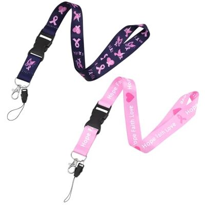 WANDIC 2 stuks borstkanker bewustzijn lanyards roze kaarthouder met snelsluiting gesp voor sleutelhanger, mobiele telefoon WANDIC 2 stuks borstkanker bewustzijn lanyards roze kaarthouder met snelsluiting gesp voor sleutelhanger, mobiele telefoon
