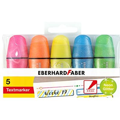 Eberhard Faber 551408 Mini-markeerstift met afgeschuinde punt, 5 markeerstiften in neonkleuren met glittereffect, markeerstiften voor school, universiteit, kantoor en vrije tijd, om te markeren, te markeren en te kleuren Eberhard Faber 551408 Mini-markeerstift met afgeschuinde punt, 5 markeerstiften in neonkleuren met glittereffect, markeerstiften voor school, universiteit, kantoor en vrije tijd, om te markeren, te markeren en te kleuren