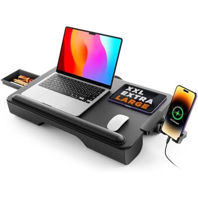SAIJI Laptopblad van leer, antislip, 54 x 33 cm, met comfortabele polssteun, telefoonhouder en lade SAIJI Laptopblad van leer, antislip, 54 x 33 cm, met comfortabele polssteun, telefoonhouder en lade