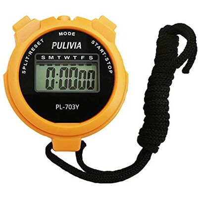 PULIVIA Digitale sportstopwatch met ronde gesplitste klok, kalender, groot display voor kinderen en trainers, hardlopen, sporttraining, geel PULIVIA Digitale sportstopwatch met ronde gesplitste klok, kalender, groot display voor kinderen en trainers, hardlopen, sporttraining, geel