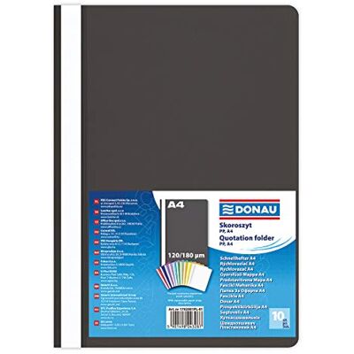 DONAU 1702001PL-01 set van 10 A4 kunststof mappen, zwart, van milieuvriendelijke polypropyleenfolie, 120/180 µm, met transparante klep, voor kantoor en school, inhoud ca. 200 vellen DONAU 1702001PL-01 set van 10 A4 kunststof mappen, zwart, van milieuvriendelijke polypropyleenfolie, 120/180 µm, met transparante klep, voor kantoor en school, inhoud ca. 200 vellen