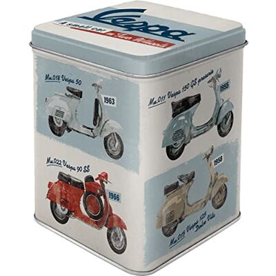 Retro theedoos, 100 g, Vespa Model Chart cadeau-idee voor scooterfans, officieel gelicentieerd product (OLP), container voor losse thee en theezakjes, vintage design Retro theedoos, 100 g, Vespa Model Chart cadeau-idee voor scooterfans, officieel gelicentieerd product (OLP), container voor losse thee en theezakjes, vintage design