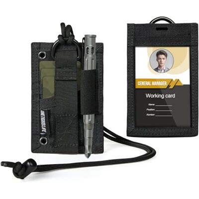 OneTigris Tactische ID-kaarthouder badge houder identificatie kaarthouder met koord (zwart-500D Cordura nylon) OneTigris Tactische ID-kaarthouder badge houder identificatie kaarthouder met koord (zwart-500D Cordura nylon)