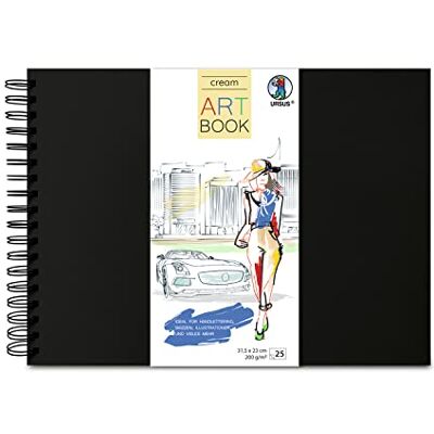 Ursus 25210090 Art Book Cream 200 g/m² met stevige spiraalbinding, waterdichte hardcover in zwart, beschermt kunstwerken en schetsen met handschrift Ursus 25210090 Art Book Cream 200 g/m² met stevige spiraalbinding, waterdichte hardcover in zwart, beschermt kunstwerken en schetsen met handschrift