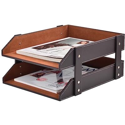 XNONE Brievenbak van leer, bureau-organizer, brievenbakken en stapelsystemen voor kantoor, stapelbare A4-opbergvakken voor brieven, papierhouder, brievenmanden XNONE Brievenbak van leer, bureau-organizer, brievenbakken en stapelsystemen voor kantoor, stapelbare A4-opbergvakken voor brieven, papierhouder, brievenmanden