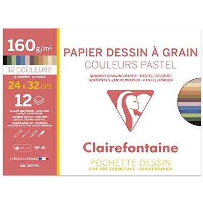 Clairefontaine 96772C Etival papieren tas, 12 vellen, 24 x 32 cm, 160 g, pastelkleuren Clairefontaine 96772C Etival papieren tas, 12 vellen, 24 x 32 cm, 160 g, pastelkleuren